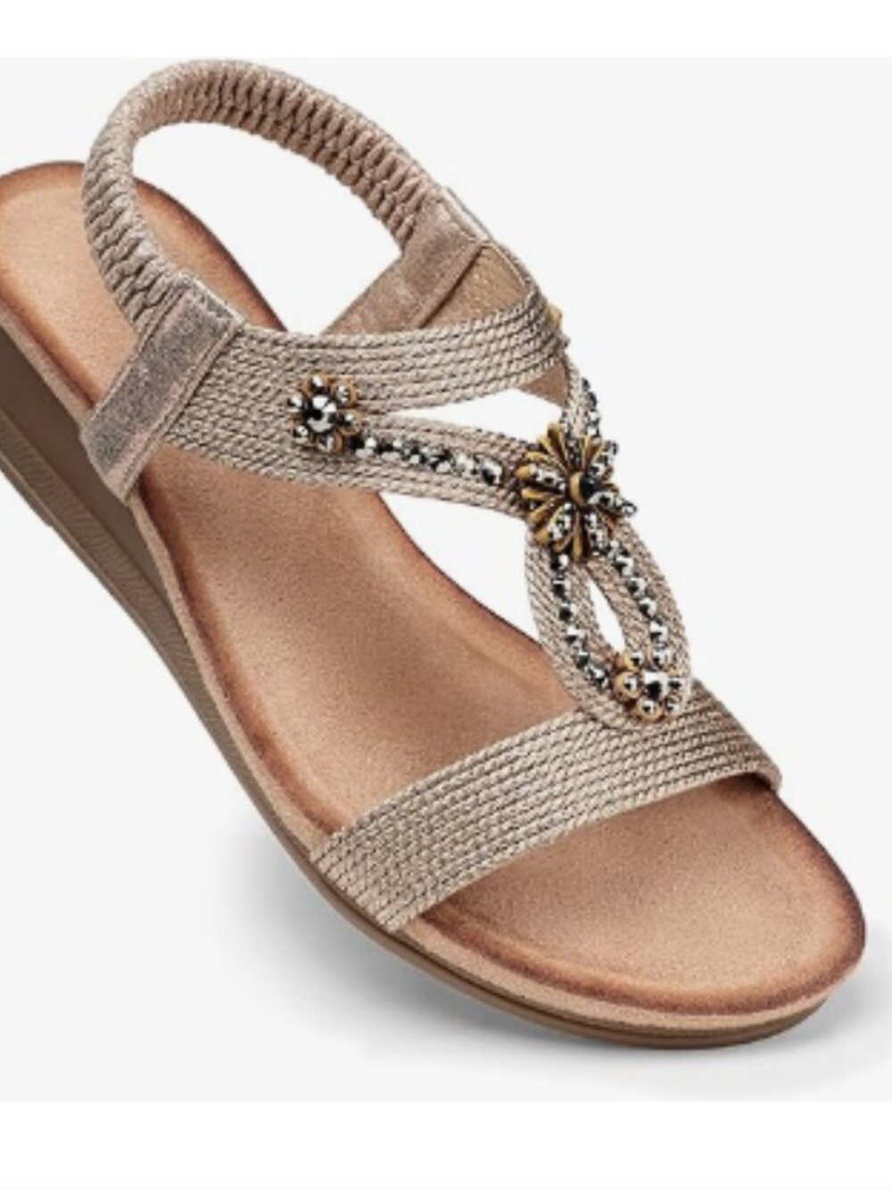 Womens Wedge Sandals Flower Low Heel Dressy Sandals Elastic Ankle Strap